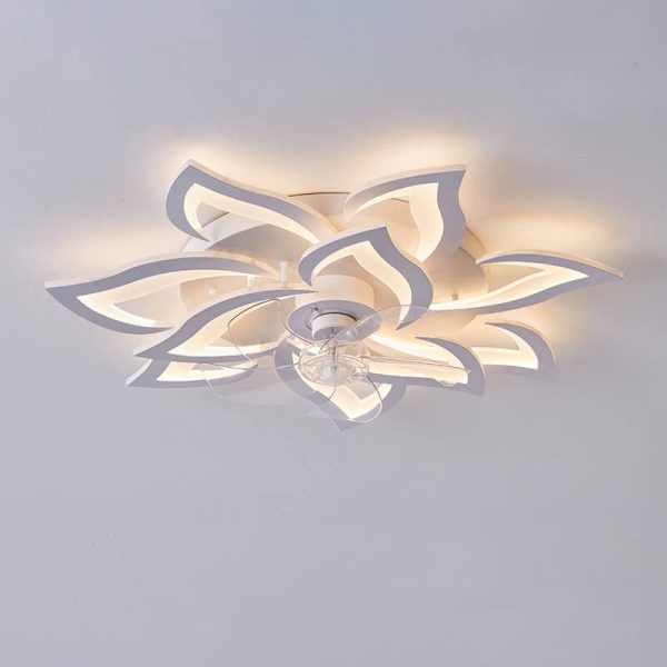 Scandinavian Modern Luxury Flower Iron Acrylic Plastic LED Flush Mount Ceiling Fan Light - Image 9