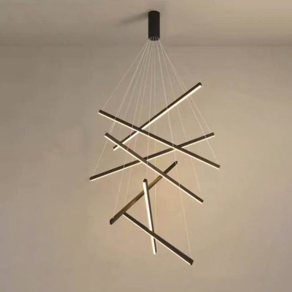 Nordic Light Luxury Iron Aluminum Geometric Line Combination LED Chandelier - Image 8