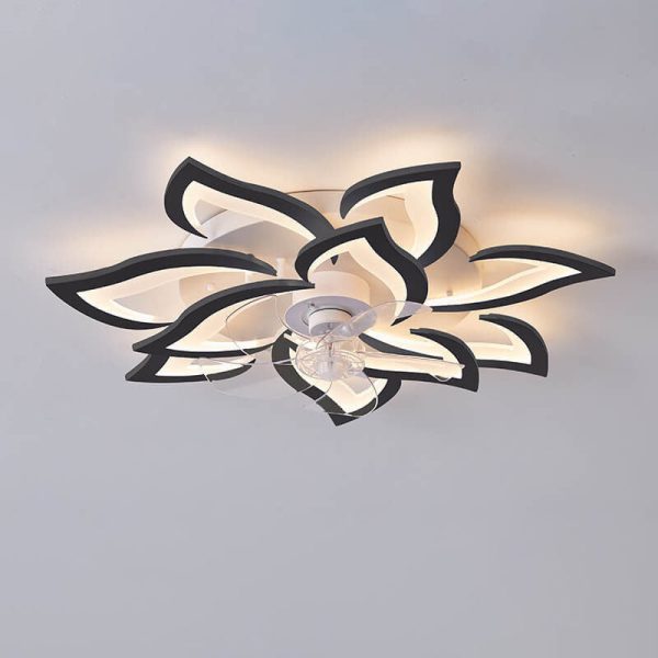 Scandinavian Modern Luxury Flower Iron Acrylic Plastic LED Flush Mount Ceiling Fan Light - Image 10