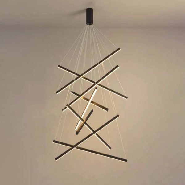 Nordic Light Luxury Iron Aluminum Geometric Line Combination LED Chandelier - Image 7