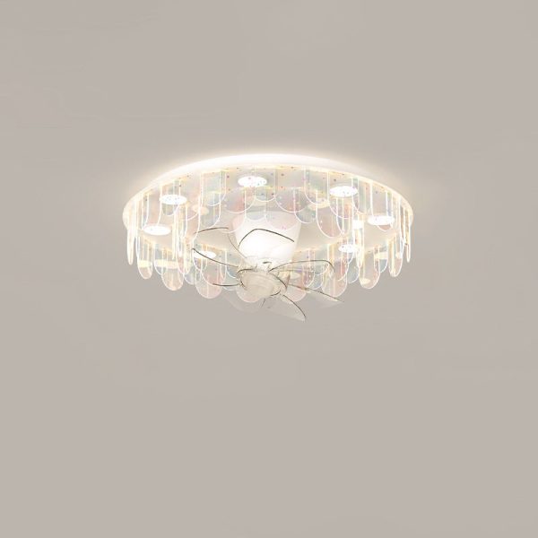 Contemporary Creative Iron Acrylic Round Piece LED Flush Mount Ceiling Fan Light For Living Room - Image 11