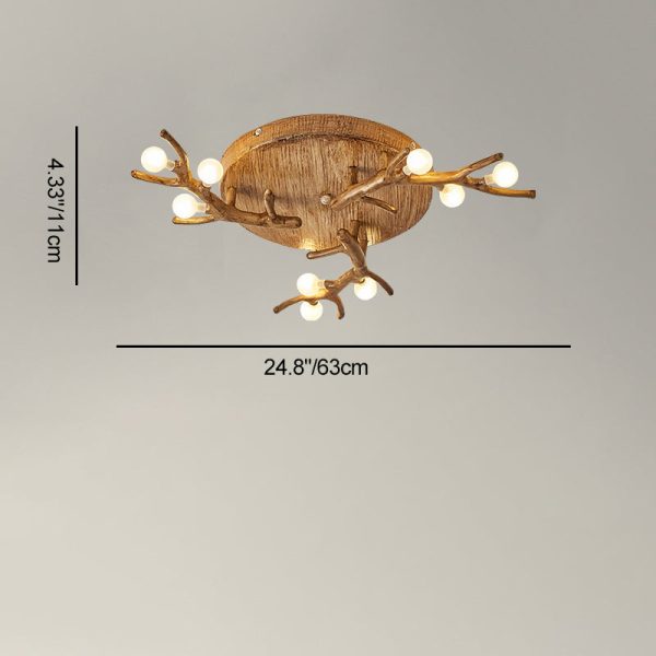 Contemporary Scandinavian Polymer Tree Branch Texture Glass Ball Shade 9/12/15-Light Semi-Flush Mount Ceiling Light For Living Room - Image 3