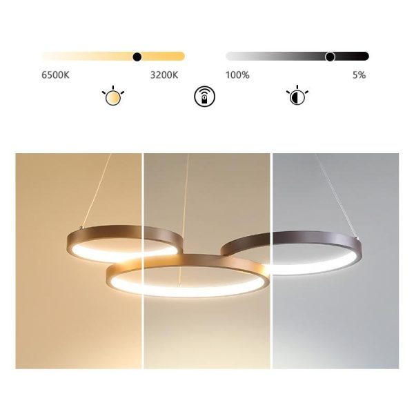 3 Rings Chandelier Dimmable Kitchen Dining Room Lighting Ceiling Lights with Remote Control - Image 5