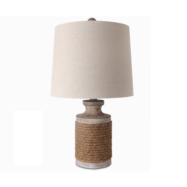 Rustic Oatmeal Fabric Shade Rope Stone Table Lamp - Image 6