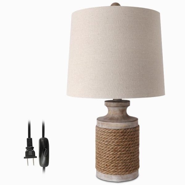 Rustic Oatmeal Fabric Shade Rope Stone Table Lamp - Image 7