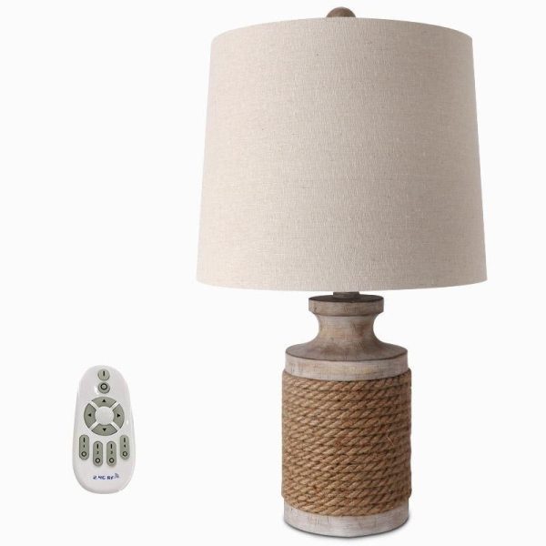 Rustic Oatmeal Fabric Shade Rope Stone Table Lamp - Image 8