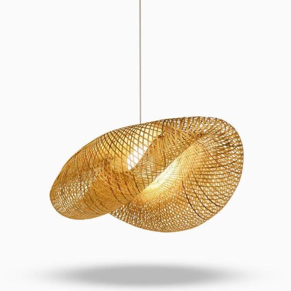24'' Modern Farmhouse Curved Bamboo Pendant Light - Image 9