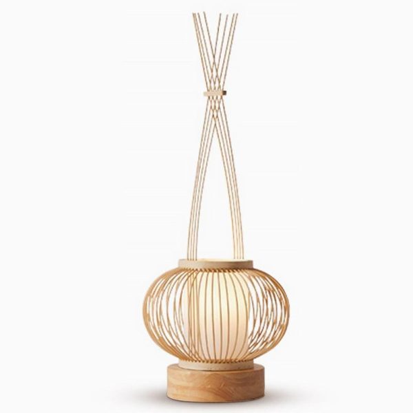 Rustic Woven Bamboo Table Lamp with Cylinder LED Light & USB Port - Image 8