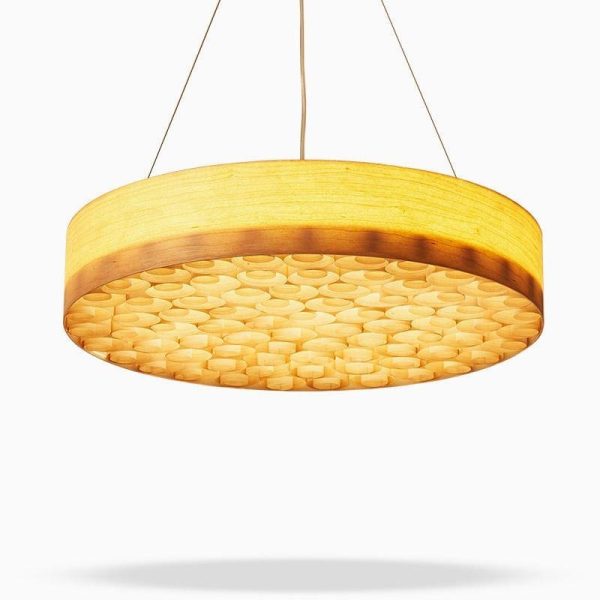 24'' Large Burlywood Drum Light Pendant Wood Living Room Pendant Lighting - Image 7