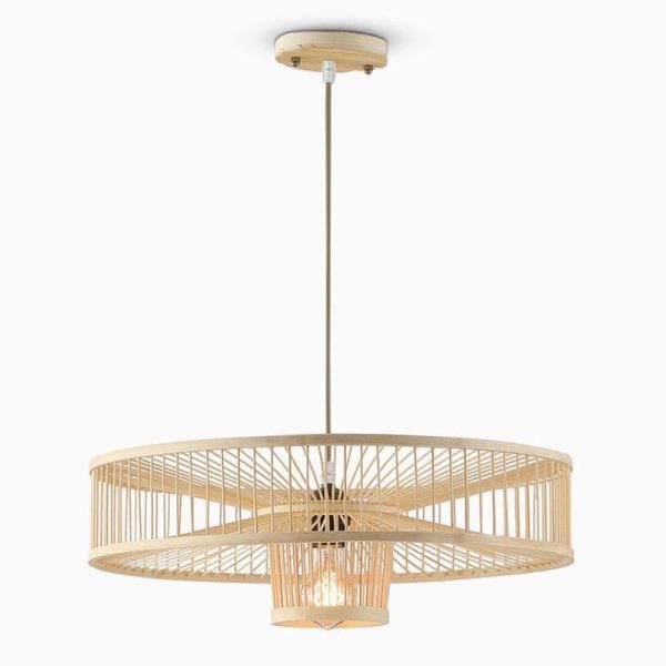 Farmhouse Burlywood Drum Light Pendant Large Framed Bamboo Pendant Lighting - Image 7