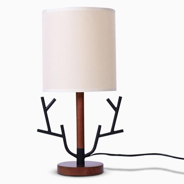 16 inch Vintage Rustic Tree Branch US Plug Table Lamp with Fabric Drum Shade - Image 7