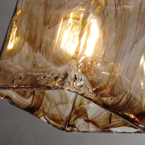 Contemporary Retro Brass Geometric Square Amber Glass Shade 1-Light Pendant Light For Living Room - Image 13