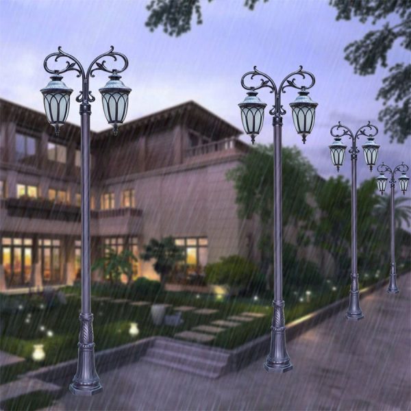 2 Head 118'' Aluminum Waterproof LED Black European Style Street Lights - Image 2