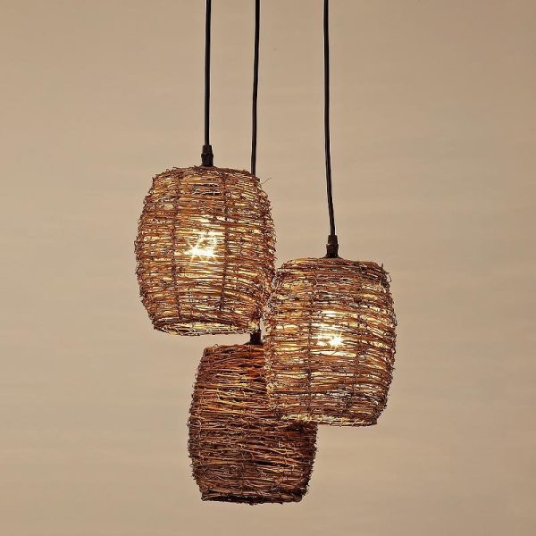 3 Piece Set of Transparent Burlywood Wicker Pendant Light Living Room Light - Image 6