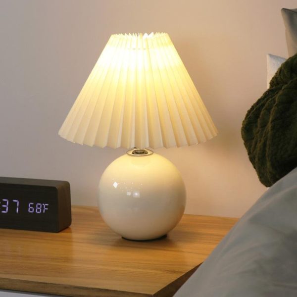 Modern White Globe Ceramic and Pleated Table Lamp - Image 3