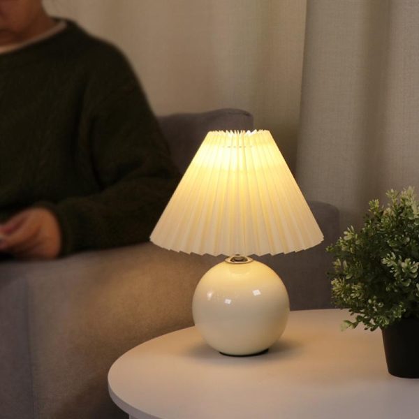 Modern White Globe Ceramic and Pleated Table Lamp - Image 4