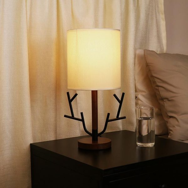 16 inch Vintage Rustic Tree Branch US Plug Table Lamp with Fabric Drum Shade - Image 2