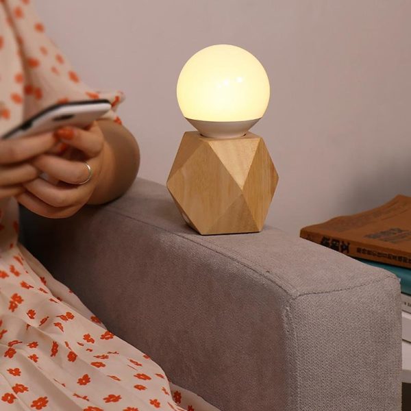Handy Nordic Geometric Wooden Base Touch Mini Table Lamp - Image 2