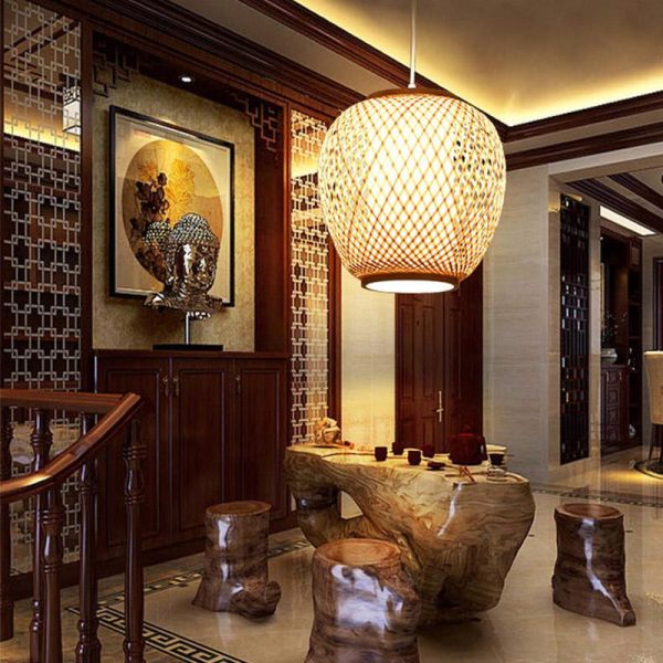 Farmhouse Dome Pendant Light Curvy Oval Bamboo Bedroom Pendant Light - Image 2