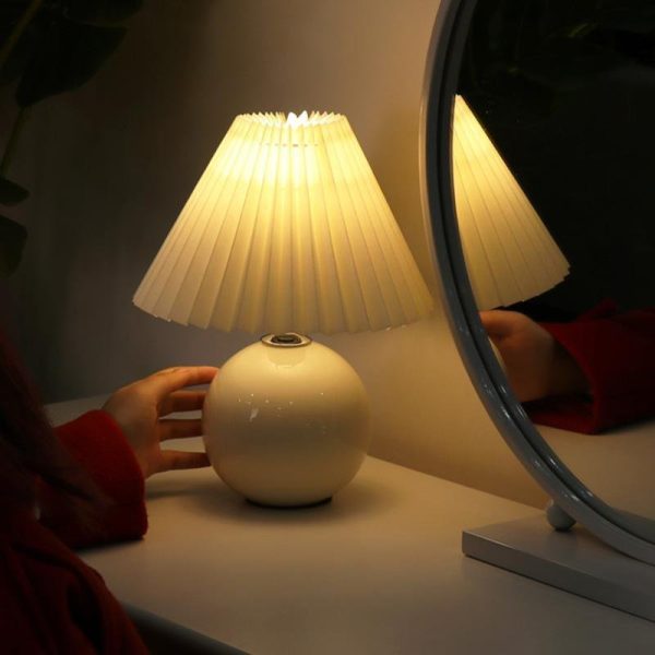 Modern White Globe Ceramic and Pleated Table Lamp - Image 5
