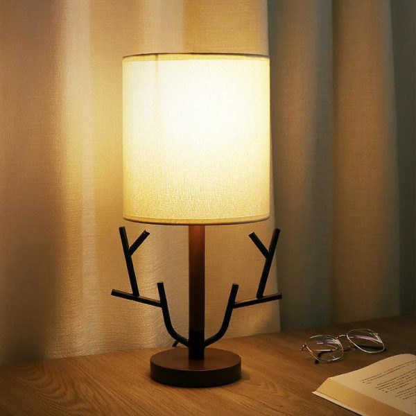 16 inch Vintage Rustic Tree Branch US Plug Table Lamp with Fabric Drum Shade - Image 3