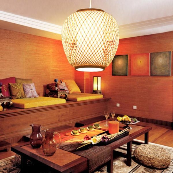 Farmhouse Dome Pendant Light Curvy Oval Bamboo Bedroom Pendant Light - Image 3