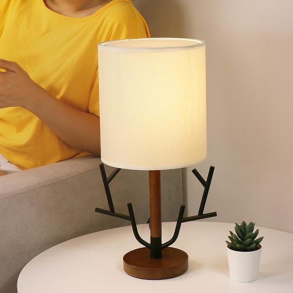 16 inch Vintage Rustic Tree Branch US Plug Table Lamp with Fabric Drum Shade - Image 5