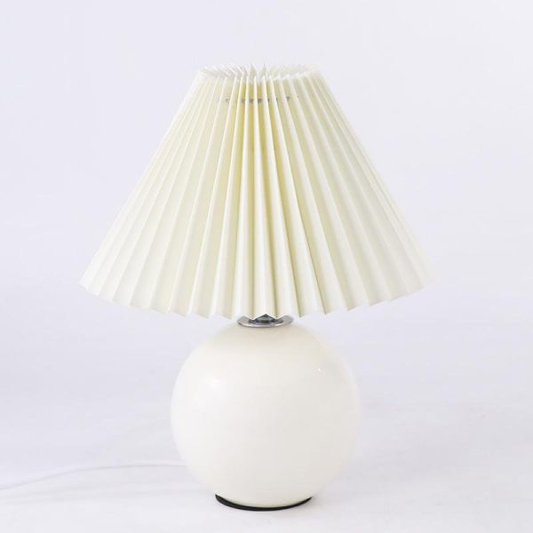 Modern White Globe Ceramic and Pleated Table Lamp - Image 7