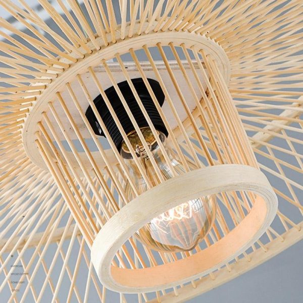 Farmhouse Burlywood Drum Light Pendant Large Framed Bamboo Pendant Lighting - Image 8