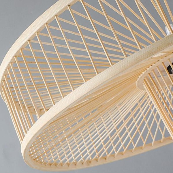 Farmhouse Burlywood Drum Light Pendant Large Framed Bamboo Pendant Lighting - Image 9