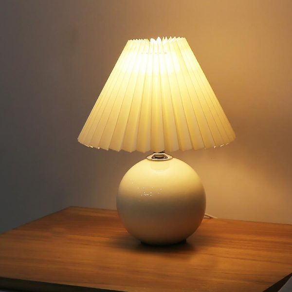 Modern White Globe Ceramic and Pleated Table Lamp - Image 6