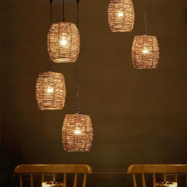 3 Piece Set of Transparent Burlywood Wicker Pendant Light Living Room Light - Image 2