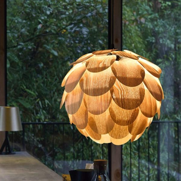 15'' Rustic Pineapple Shaped Wood Pendant Light - Image 3