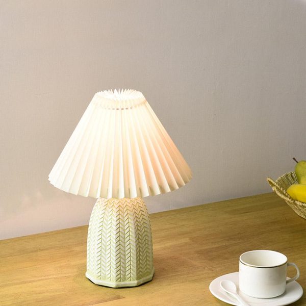 Vintage Tapered Pleated Linen Shade Ceramic 1-Light Table Lamp - Image 2