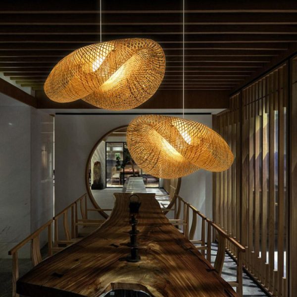 24'' Modern Farmhouse Curved Bamboo Pendant Light - Image 3