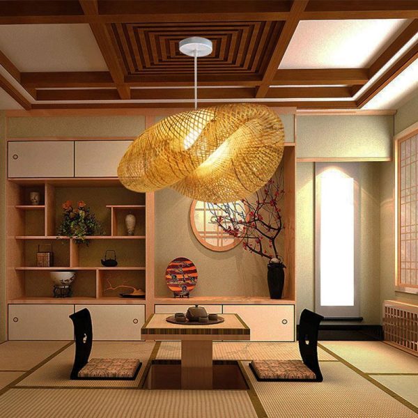 24'' Modern Farmhouse Curved Bamboo Pendant Light - Image 2