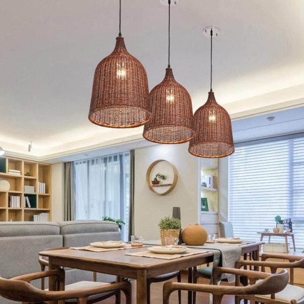 25'' Rustic Bell Shaped Rattan Pendant Light - Image 3