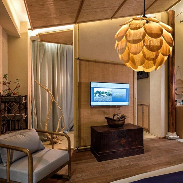 15'' Rustic Pineapple Shaped Wood Pendant Light - Image 4