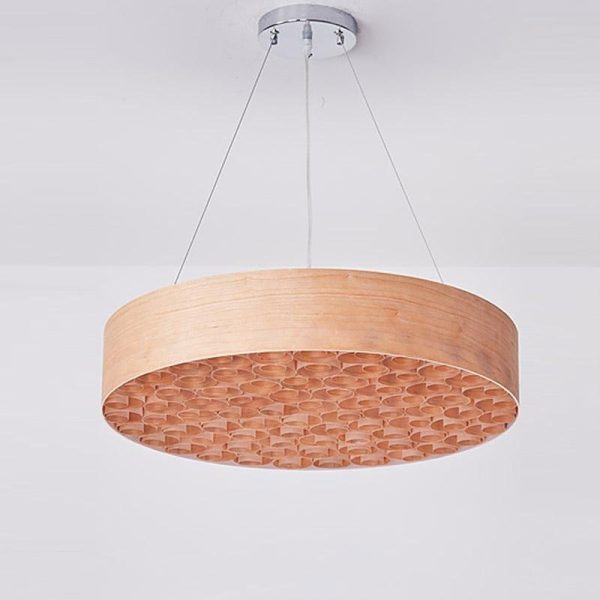 24'' Large Burlywood Drum Light Pendant Wood Living Room Pendant Lighting - Image 6