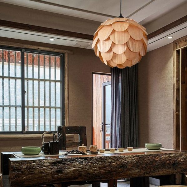 15'' Rustic Pineapple Shaped Wood Pendant Light - Image 5