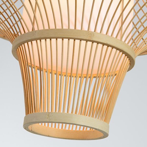 Two Cones Burlywood Colored Farmhouse Pendant Lighting Bamboo Pendant Light - Image 10