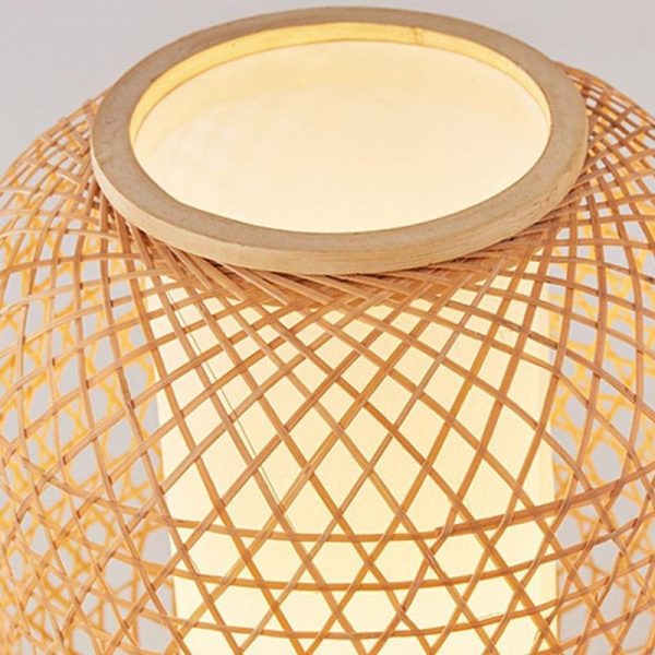 Rustic Woven Bamboo Table Lamp with Cylinder LED Light & USB Port - Image 9