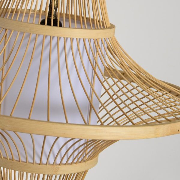 Two Cones Burlywood Colored Farmhouse Pendant Lighting Bamboo Pendant Light - Image 9