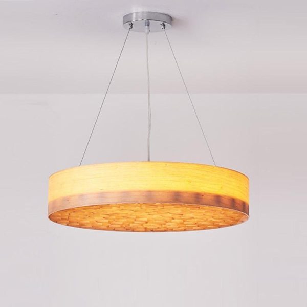 24'' Large Burlywood Drum Light Pendant Wood Living Room Pendant Lighting - Image 5