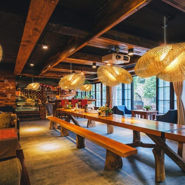 24'' Modern Farmhouse Curved Bamboo Pendant Light - Image 4