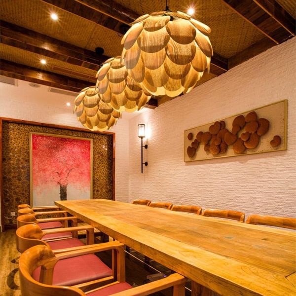 15'' Rustic Pineapple Shaped Wood Pendant Light - Image 7