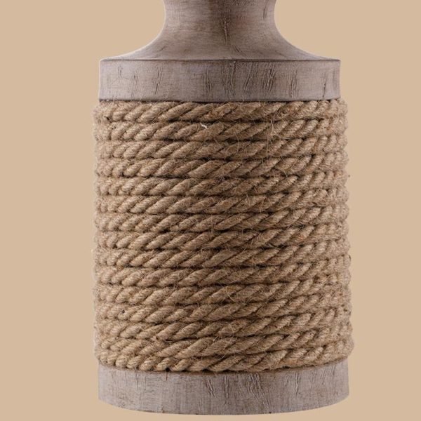 Rustic Oatmeal Fabric Shade Rope Stone Table Lamp - Image 10