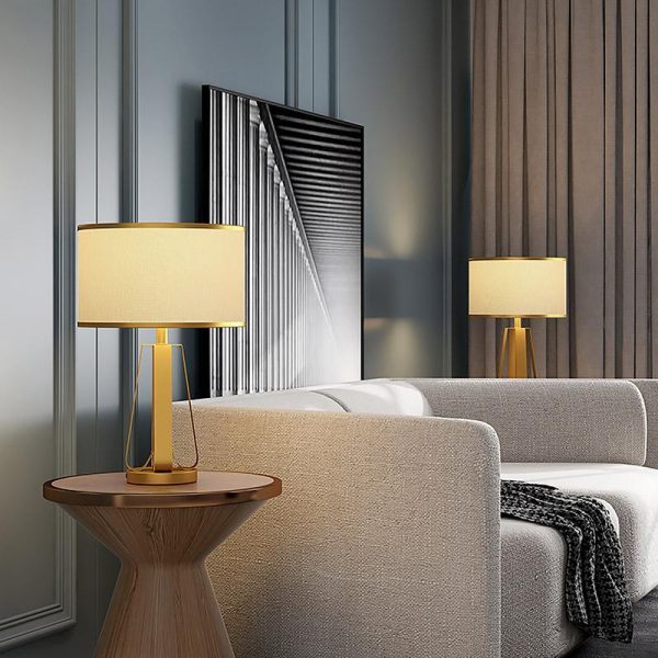 22 inch 1-Light Golden Faux Silk and Brass Geometric Table Lamp - Image 7