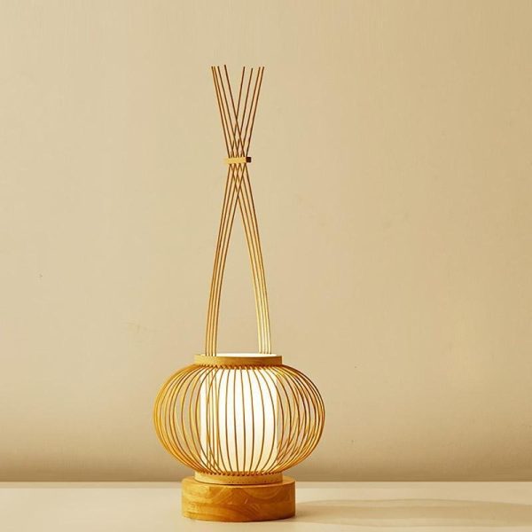 Rustic Woven Bamboo Table Lamp with Cylinder LED Light & USB Port - Image 6