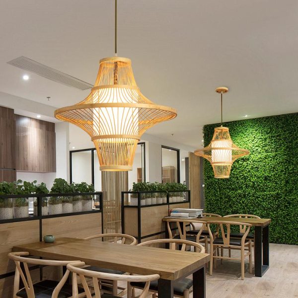 Two Cones Burlywood Colored Farmhouse Pendant Lighting Bamboo Pendant Light - Image 8